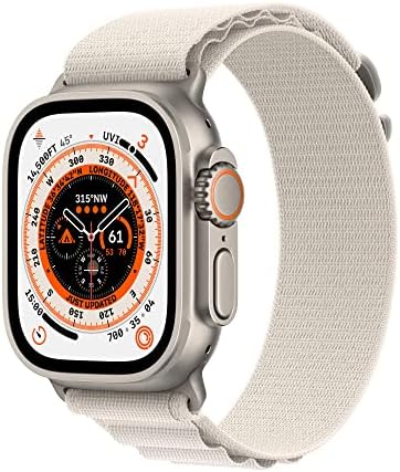 Apple Watch Ultra (GPS + Cellular, 49mm) Smart watch - Titanium Case with Starlight Alpine Loop - Large. Fitness Tracker, Precision GPS, Action Button, Extra-Long Battery Life, Brighter Retina Display