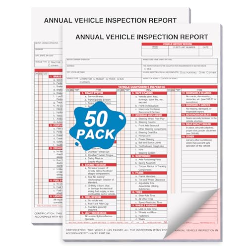 50 Pack Annual Vehicle Inspection Report Form Detailed Driver's Vehicle