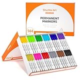 Shuttle Art 144 Pack Permanent Markers, Permanent Marker Assorted Colors, 12 Bright Colors Fine Point Permanent Markers For Kids and Adult Coloring on Wood, Stone, Glass as Office, School Supplies