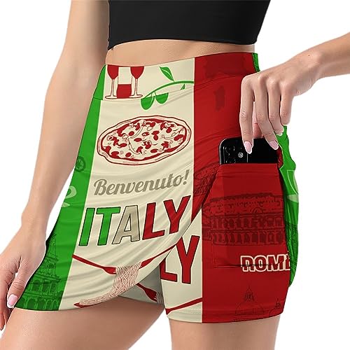 Italian Food Spots Map Flag Skorts for Woman Casual Mini Skirt with Bike Shorts Single Pocket XL