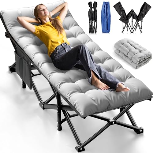 Handnam Camping Cots for Adults, Upgraded Folding Camping Cot Heavy Duty Deluxe Size Sleeping Cots Bed 1200D Double Layer Oxford Camping Cot Mattress Portable cot Bed for Home Beach Travel, 550LBS