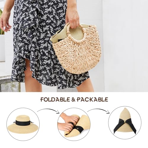 Image of Beach Hats for Women, Sun Straw Hat for Women, UPF 50+ UV Sun Protection Sun Hat Womens, Foldable Floppy Sun Hat