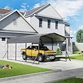 GS CHIER 10x15FT Metal Carport, Heavy Duty Carport with Galvanized Steel Roof and Enhanced Base, Upgraded Large Outdoor Carport Canopy, Metal Carport Garage for Cars, Boats, Trucks, Gray(10x15FT)