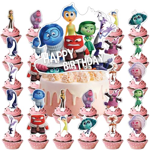 25Pack Inside Out Cake Toppers Cupcake Toppers Inside Out Birthday Party Supplies Cake Decorations For the Inside Out party decoration