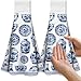 CUTHOLLOW Blue and White Porcelain Hanging Kitchen Towels with Loop, Set of 2 - Soft Super Absorbent Microfiber Decorative Hanging Dish & Hand Towel, Tea, Coffee Towel for Kitchen Bathroom Oven Handle