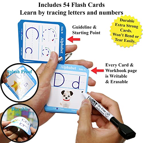 Cahier laminé et cartes flash alphabet réutilisable et effaçable pour prék avec marqueur
