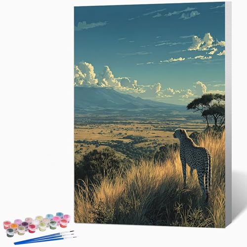 数字油絵 動物 ペイントバイナンバー 風景, ナンバーペイント大人のDIYセット(ブラシとアクリル絵の具を含む)、クリエイティブな手作りの油絵セット、女性へのデジタル絵画ギフト、壁の装飾 40×50cm -WX2510156