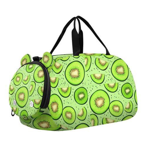 Kiwi Fruit Green Kids Travel Duffel Bag for Boys Girls Overnight Weekend Tote Bag with Shoes Compartment for Trip Beach Gym