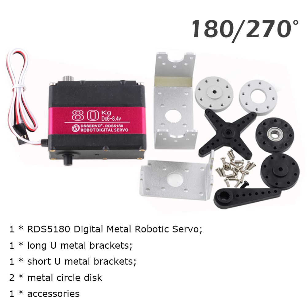 Servomoteur Robotique Numérique en Métal 80 kg, Couple Élevé, Bras à Double Arbre Étanche IP66 pour Voiture RC DIY (180°)