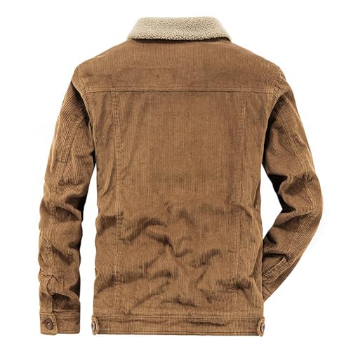 Image of Men's Corduroy Jacket Trucker Coat | Warm corduroy outwear with soft sherpa lining, classic button down outerwear for cold winter daily use