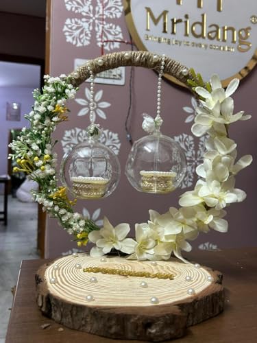 Image of Mridang Wedding Ring Platter for Engagement Ceremony, Decorative Ring Plate(Wooden base Color Floral Theme) Engagement Platter Shadi ki thali Decorative Plates