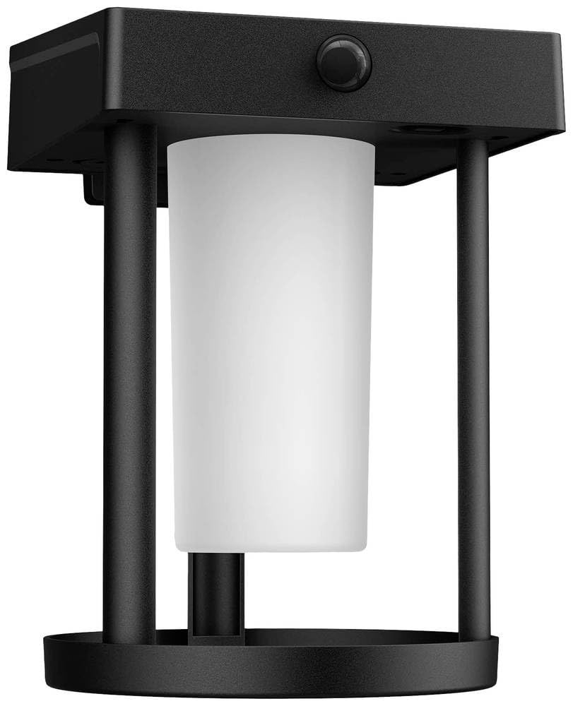 Philips Lighting Camill UltraEfficient Outdoor Solar Wall Light, Round, 1.4W, 3000K, Black, Frosted, Motion Sensor, IP44 Weatherproof