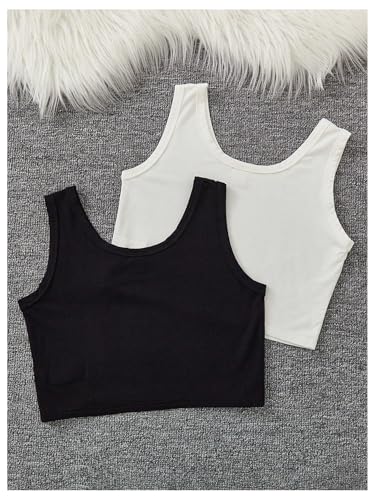 Milumia Girl's 2 Pcs Tank Tops Scoop Neck Sleeveless Basic Solid Cropped Top2