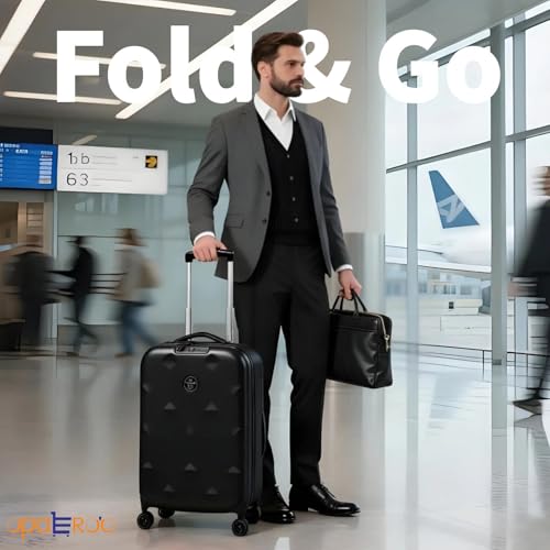 Carry On Luggage Expandable Foldable Lightweight Suitcase With 360 Silent Spinner Wheels Secure Lock Black Travel Bag Save Space L3