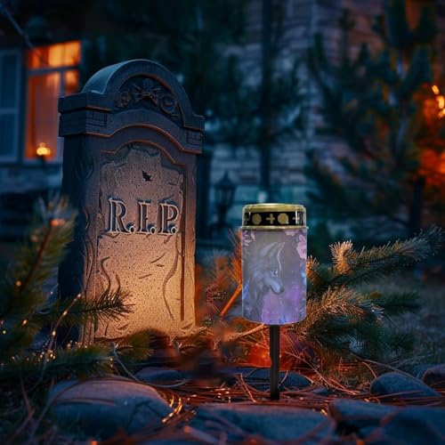 Image of Wolf Purple Rose Light for Prayer Cemetery Solar Lights for Grave Cemetery Decor Candle Lamp Waterproof Solar Power Light Eternal Lights for Graves Cemetery Memorial Gift 2 Pcs