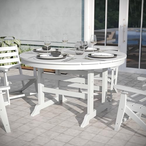 Recycled Plastic Outdoor Dining Table: Durable, Stylish, and Eco-Friendly Patio Furniture 2 EMMA + OLIVER Elyria Outdoor Dining Table for 4, Adirondack Style Recycled HDPE All-Weather Table, UV Fade and Weather Resistant, 48