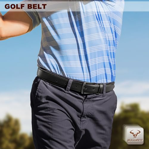 Image of BULLIANT Men Belt 2Pack-Leather Belt 7Holes Comfortable For Men's Dress Casual Jeans 1 3 /8 inch