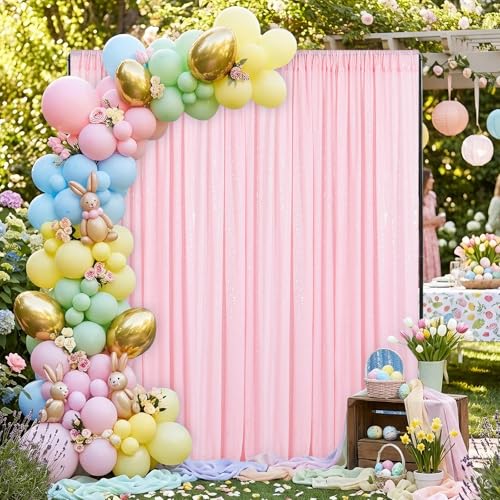 Image of Pink Sequin Backdrop Curtains-2 Panels 2FTx8FT Pink Backdrop for Valentines Day, Glitter Party Decorations Background Drapes for Wedding Birthday Anniversary Graduation Photo Booth Decor
