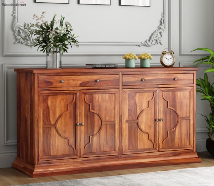 Solid Sheesham Wood Wooden Sideboard Storage Cabinet for Living Room and Bedroom with 2 Drawers and 4-Shelf Storage (Honey Finish)-picture-38