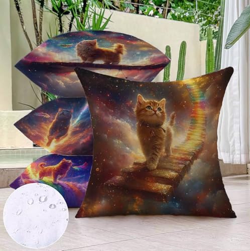 Housse de coussin 65x65cm jaune chat lin imperméable lit
