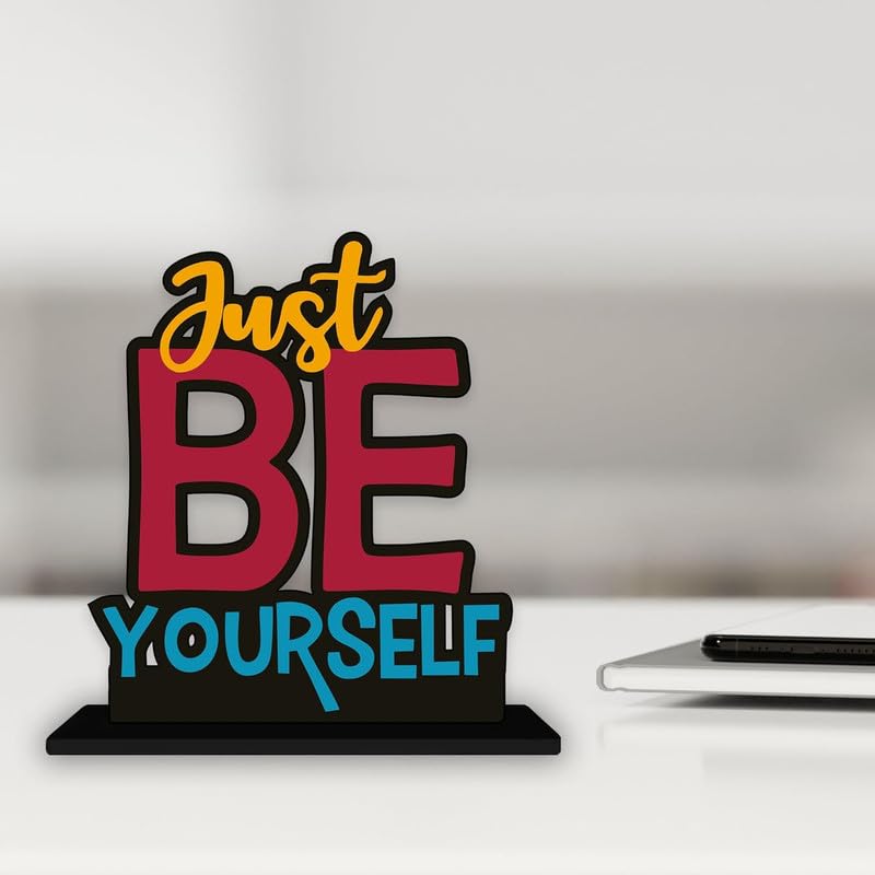 NAVYA ROYAL ART Wooden Idols and Figurine Quote Table Decor for Office Desk | Home Decor Item | Living Room | Bedroom | Modern Art Wood Showpiece Decorative Gift - Just be Yourself-2