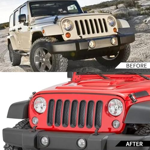 Image of 7PCS Grille inserts Black Fits For Jeep Wrangler JK, JKU, Unlimited, Sports, Sahara, Freedom, Rubicon 2-Door & 4-Door 2007 2008 2009 2010 2011 2012 2013 2014 2015 2016 2017