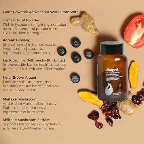 Image of Vitagoli Natural Skin Brightening & Pigmentation Tablets | Collagen Support with Hyaluronic Acid, Tomato Extract & Korean Ginseng | Dark Spot Reduction, Skin Barrier Repair, Hydrates & Glow