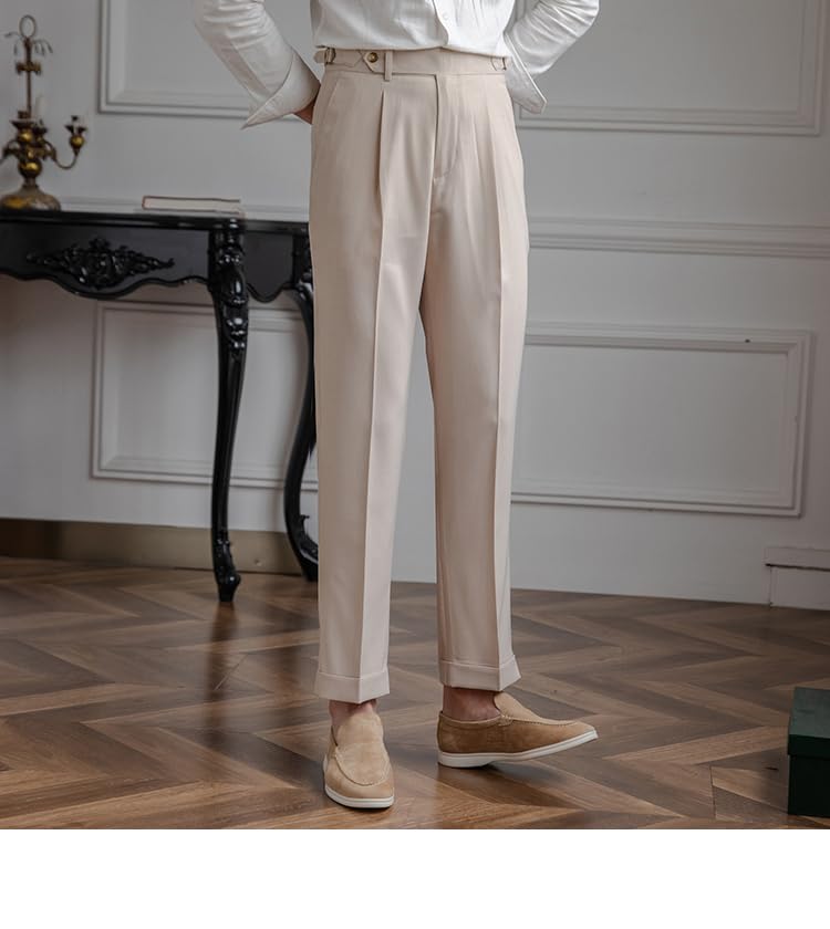 Men's Classic Pleated Dress Pants High-Waist Linen Blend Formal Business Slacks Light Breathable Casual for Summer4