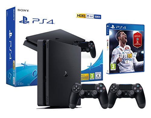PS4 Slim 500 GB negro Playstation 4 – FIFA 18 + 2 mandos DualShock 4