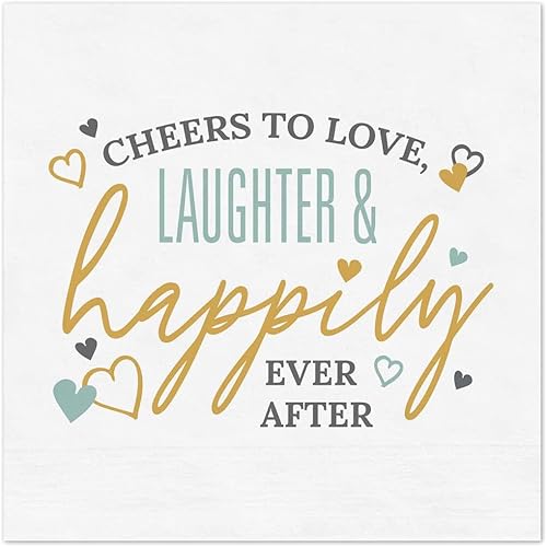 Servilletas de bebidas Cheers To Love Laughter Happily Ever After  48 servilletas modernas sin acuñar  4 34 pulgadas x 4 34 pulgadas servilletas de