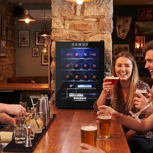 Image of ROVSUN 16 Bottle Wine Cooler Refrigerator, Freestanding Compressor Wine Chiller, Beverage Wine Fridge with Digital Temperature Control & Double-layer Glass Door for Red White Wine, Champagne, Beer