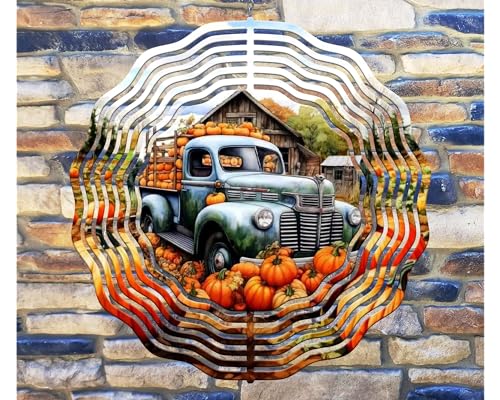 10 Inch Fall Autumn Vintage Truck Pumpkins Wind Spinner Yard Decor Aluminum Sublimated Garden Art Indoor Outdoor 3D Kinetic 10rws-121