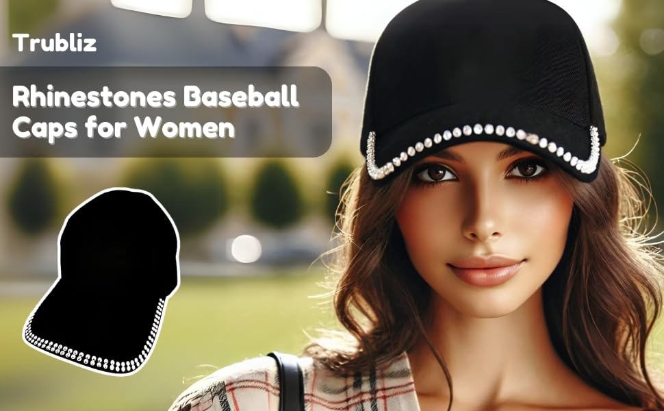 Trubliz Vintage Style Outdoor Cotton Ponytail | Baseball Cap for Girls/Women | Summer Baseball Cap with Shiny | Adjustable Cap for Girls | Glittery Rhinestone Brim (Black) Pack of 1 1