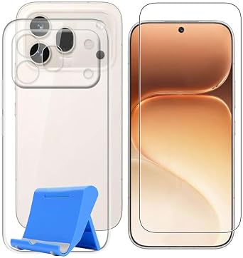 Cover for Honor 600 Pro 6.57" Phone Case + Tempered Glass, Shockproof Bumper Shell Soft Silicone Anti-Scratch Clear Case + 9H Hardness Screen Protector with Phone Holder - Clear