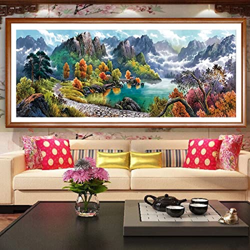 Funchey Beginners Stamped Cross Stitch Kits Range Of Embroidery Patterns Starter Kits For Girl Diy Printed Cross Stitch Pattern Needlepoint Kit 11Ct-Picturesque Landscape 21.7X53.2Cm #TOP1