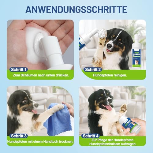 BALORIZ Reinigungsset für die Hundepfotenpflege für Hunde und Katzen, Schaum-Pfotenreiniger ohne Abspülen zum Heilen, Reparieren und Wiederherstellen trockener, rissiger Pfoten und Nasen