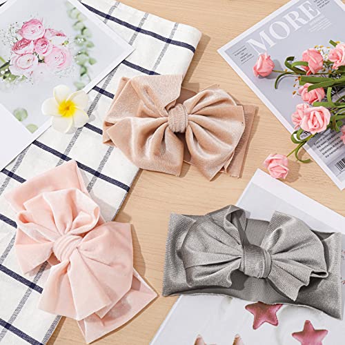 Whaline Baby Girl Velvet Bow Headband - 5Pcs Set, Light Color Hair Accessories for Newborn Toddler Infant Girls, Hairband for Baby Shower, Birthday, Party, Photo Shoot, Gift4