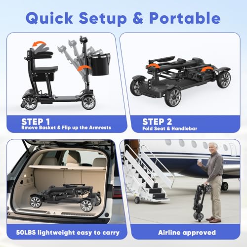 Image of 4 Wheels Mobility Scooters for Seniors,39LBS Light Frame&15 Miles Travel Range&350LBS Capacity&270W Brushless Motor Powered Wheelchair Folding Electric Scooter&Dust Cover&LED Lights&Auto Brake-Black