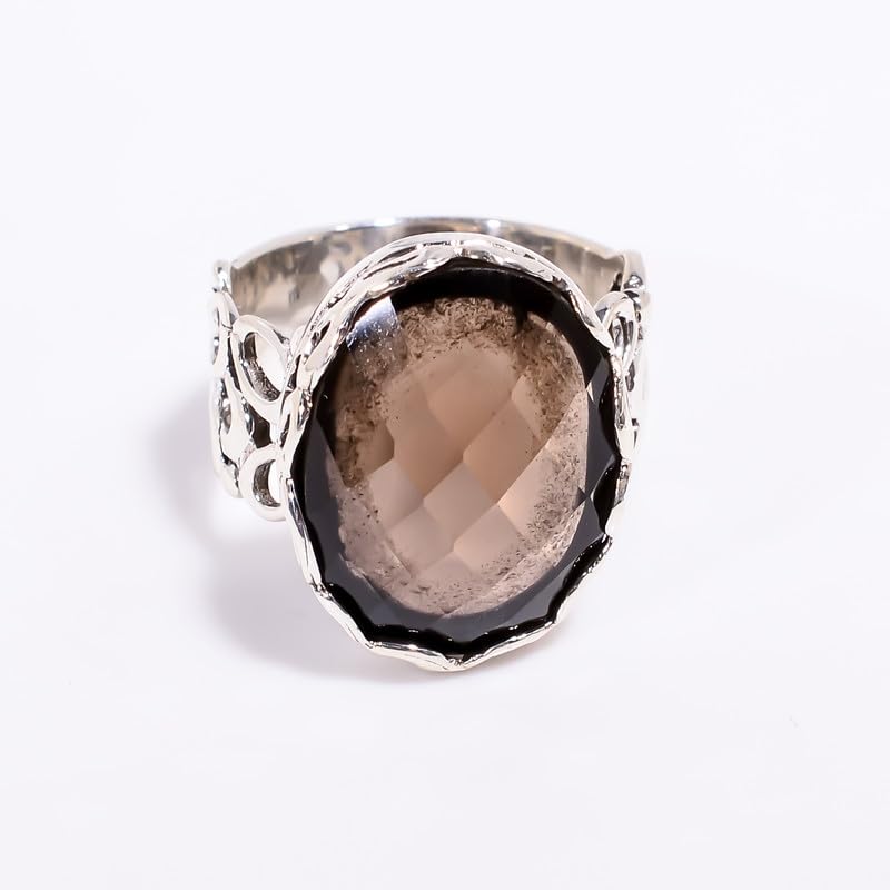 Bague de déclaration argent minimaliste bague quartz fumé - 3