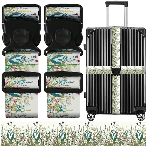 Image of Luggage Straps for Suitcases, Travel Adjustable Belt with Quick Release Buckle, Heavy Duty Nylon Bag Packing Strap, Unique Bright Identifiers Business Travel Accessories (2 Pack) - White Flowers