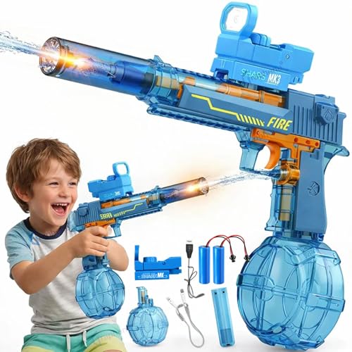 Image of GRAPHENE Automatic Electric Water Gun Toy Holi Pichkari with 2 Rechargeable Battery High Pressure Muzzle Flash Fire Cap 32FT Long-Range Blaster Squirt Watergun for Kids Boy Girl Adult Pool Summer Fun