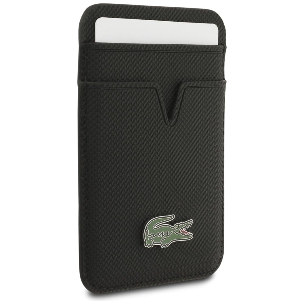 Lacoste - Cartera para Tarjetas, Compatible con MagSafe, Almacenamiento de Tarjetas, Tarjetero, piqué pequeño, Piel sintética, Color Negro