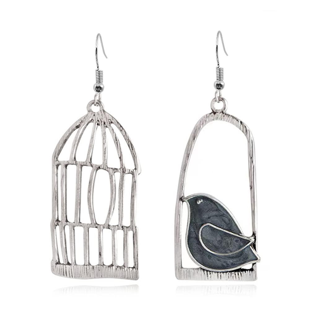 DIYANMMY Unique Personalized Hollow Bronze Asymmetric Bird Cage Dangle Drop Earrings for Women Vintage Bohemian Hypoallergenic Jewelry