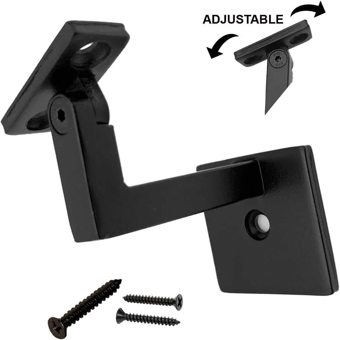Solid Contemporary Adjustable Swivel Handrail Support Bracket - Easy Installation (Real Satin Black NOT Matte or Flat Color)
