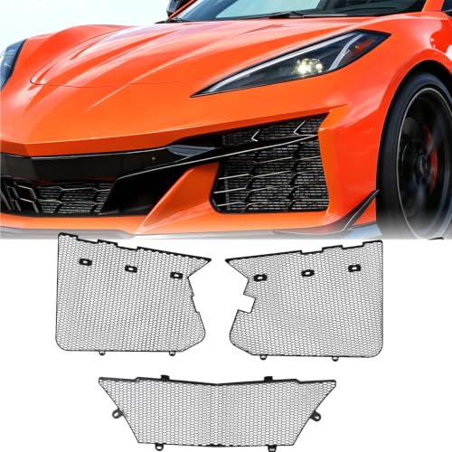 Image of 3PCS Front Radiator Mesh Grille Guard Insert Compatible with for Corvette C8 Z06 2023+ /E-Ray 2024+ Accessories,Honeycomb Aluminum Front Bumper Air Intake Screen Vent Protector (Black)