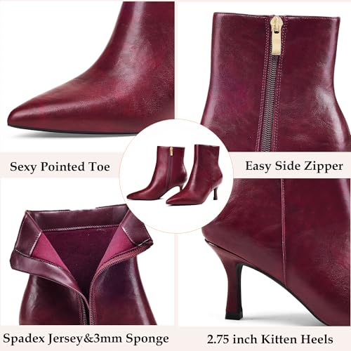 GENSHUO Women's Pointed Toe Kitten Ankle Booties 2.75 Inch high heel Fall Winter Short Boots with Side Zipper for Work Party or Everyday Elegance3