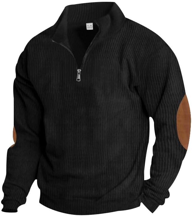 Men's Quarter Zipper Pullover Corduroy Mock Neck Sweatshirt Spring Autumn Casual Knit Long Sleeve Polo Shirt - Image 7