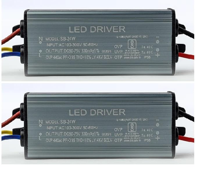 Image of 2 Quantity, MADE IN INDIA 24W, 300mA, LED Street Light Driver, Input AC 230-300V Output DC 50-75V, OVP 440ac, PF>0.95, Use For Repair Street /Flood Light (Pack of 2)