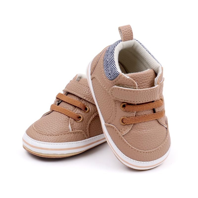 Unisex Baby Boys Oxford Rubber Sole High Top Ankle Solid PU Sneakers, Sport Newborn Infant First Walkers Shoes2