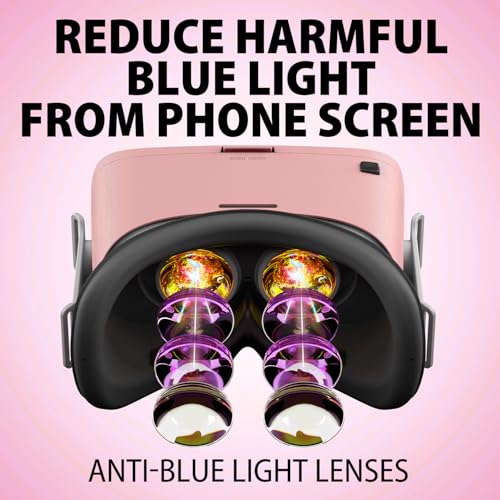 Image of DESTEK V5 VR Headset for Phone w /VR Gamepad, 128 Premium VR apps Included, Anti-Blue Eyes Protected HD Lenses, 110 FOV Virtual Reality Headsets for iPhone, Android Phone - brightpink